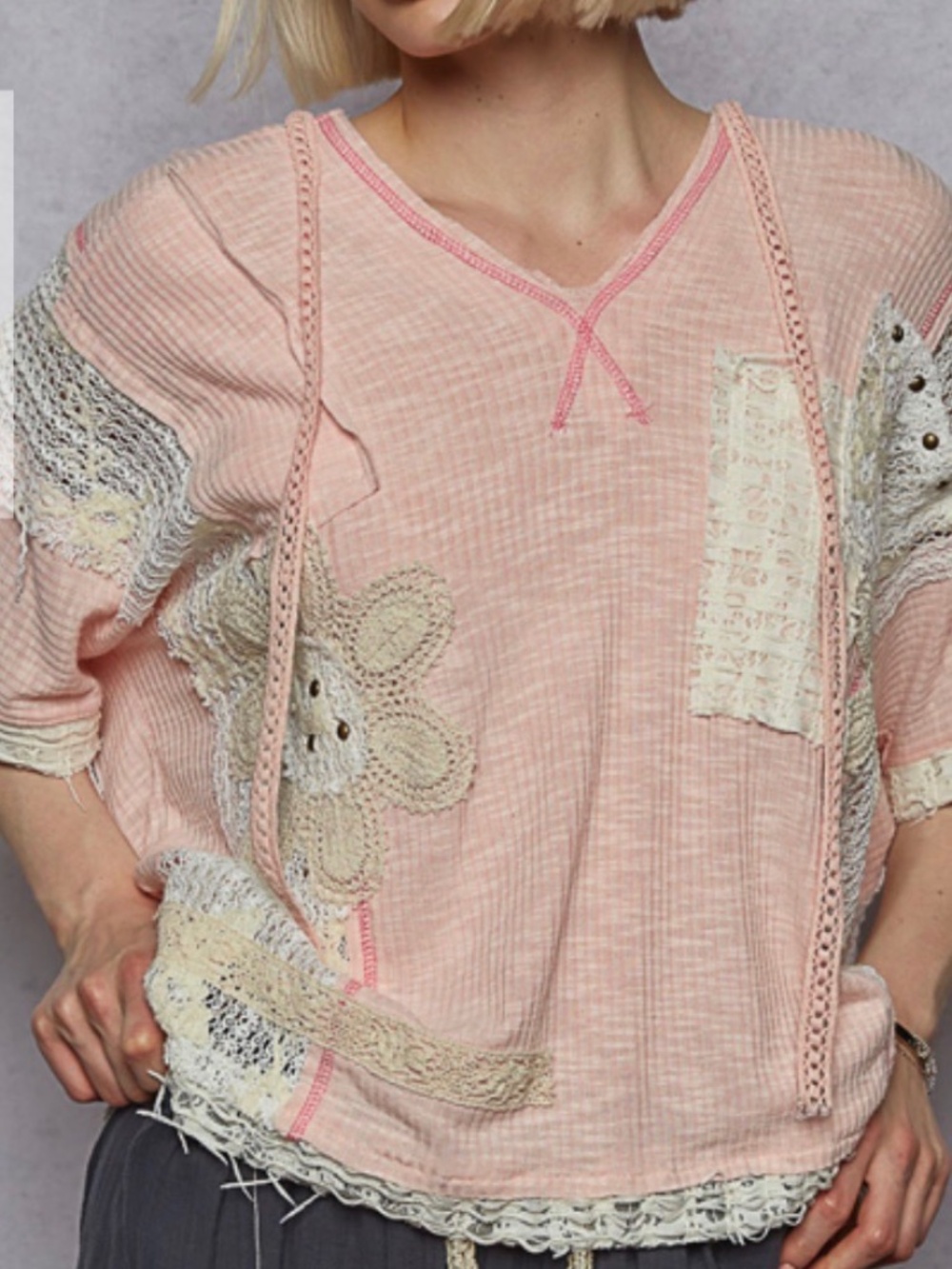 NWT POL Pink Pullover Hoodie w/Embroidered Design